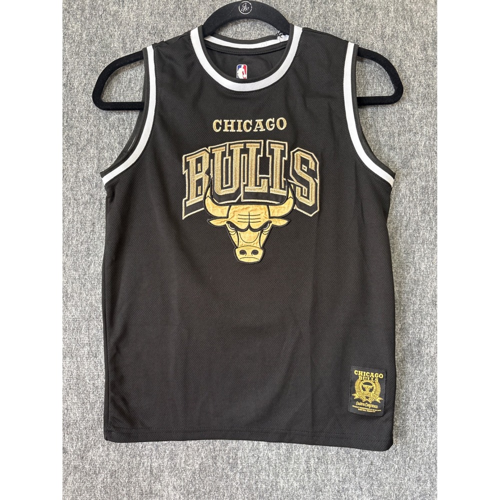 NBA Chicago Bulls Youth Basketball Jersey Black Gold Embroidered Size 14-16 S